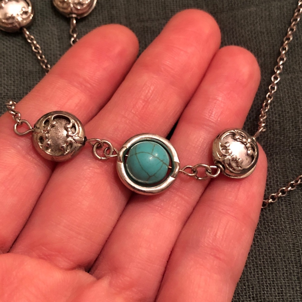 Elegant Turquoise and Silver Long Sweater Necklace - Picture 8 of 12